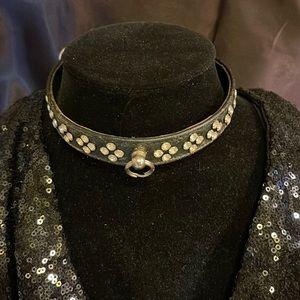 Rhinestone encrusted neck choker leather gently used